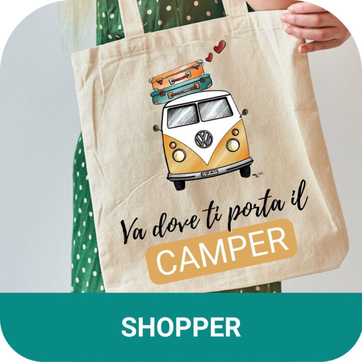 shopper cotone stampata con disegno e frase camper viaggio westfalia volswagen