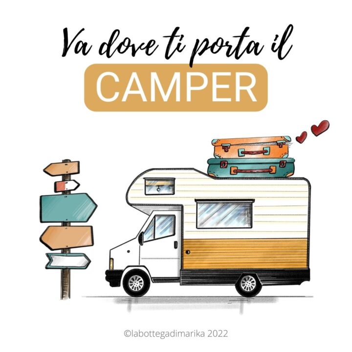 Disegno camper personalizzato vintage da stampare con frase bella sul viaggio